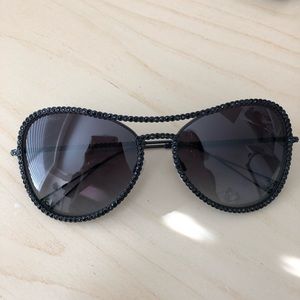 Chanel Crystal Black Aviator Sunglasses